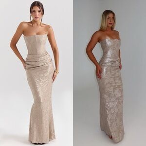 HOUSE OF CB Persephone Strapless Maxi Dress in Gold L